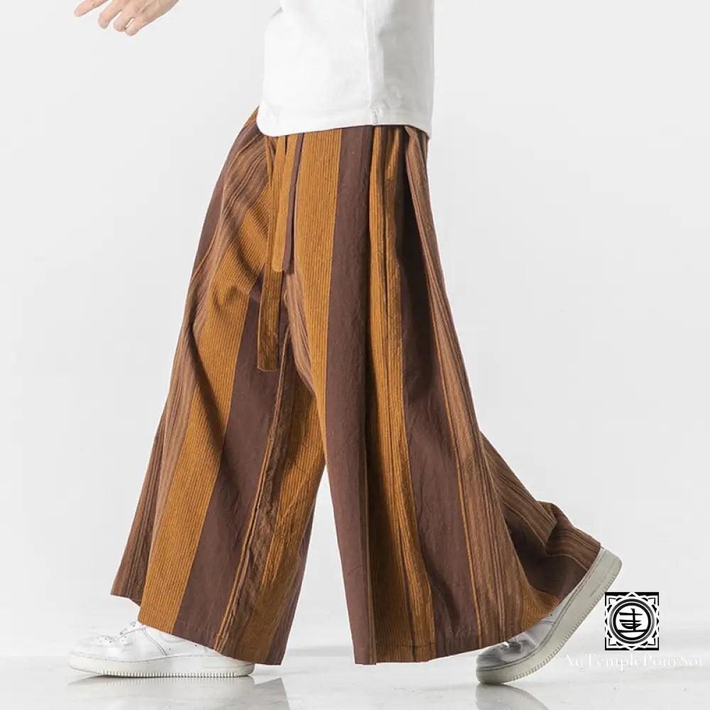 Pantalon rayé à jambes larges pour homme, vêtement de jogging en coton, rétro, en lin, Style chinois, avec grand entrejambe, népal, 2022