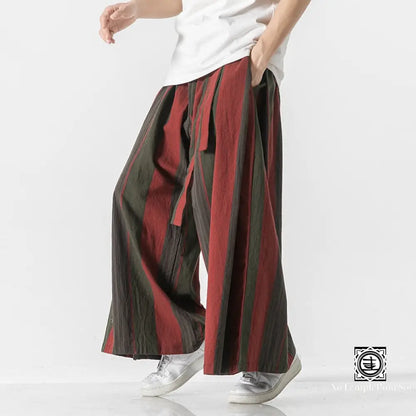 Pantalon rayé à jambes larges pour homme, vêtement de jogging en coton, rétro, en lin, Style chinois, avec grand entrejambe, népal, 2022