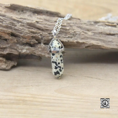 ’Harmonie Céleste’ Pendentif Hexagonal En Pierre Naturelle Jaspe Dalmatien Pendentif