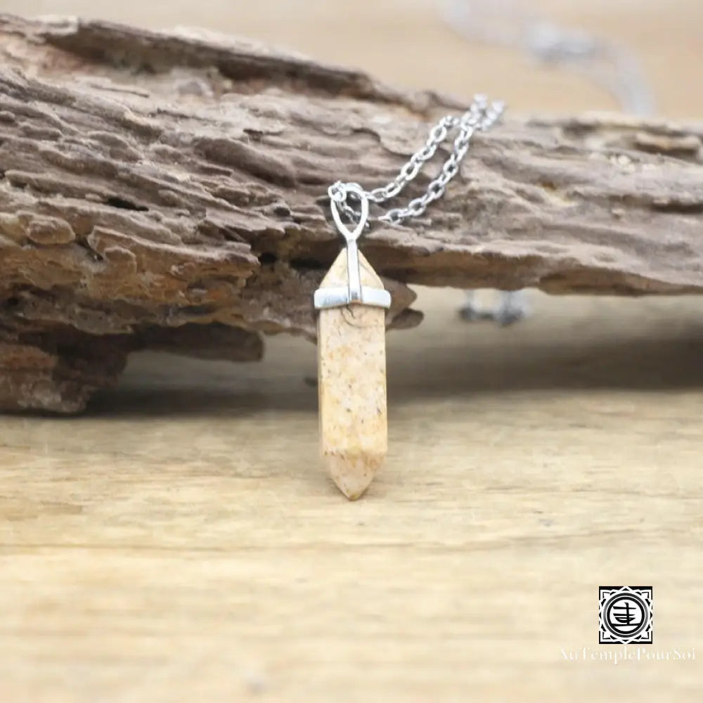 ’Harmonie Céleste’ Pendentif Hexagonal En Pierre Naturelle Jaspe Paysage Pendentif