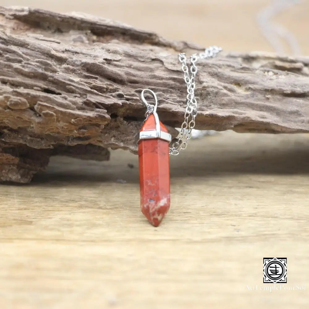 ’Harmonie Céleste’ Pendentif Hexagonal En Pierre Naturelle Jaspe Rouge Pendentif