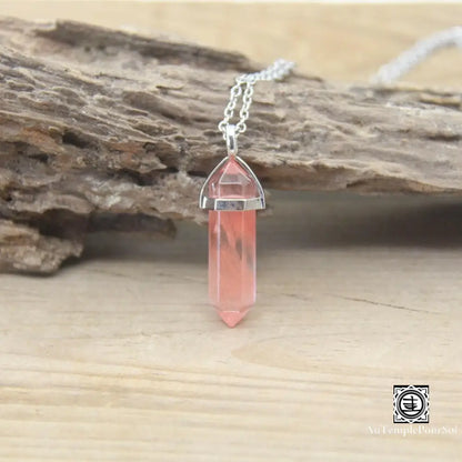 ’Harmonie Céleste’ Pendentif Hexagonal En Pierre Naturelle Quartz Cerise Pendentif