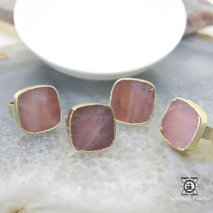 ’Harmonie Du Coeur’ Bague Ajustable En Quartz Rose Bague