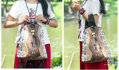 ’Harmonie Du Tibet’ Sac À Dos En Cuir Et Motifs Floraux Sac