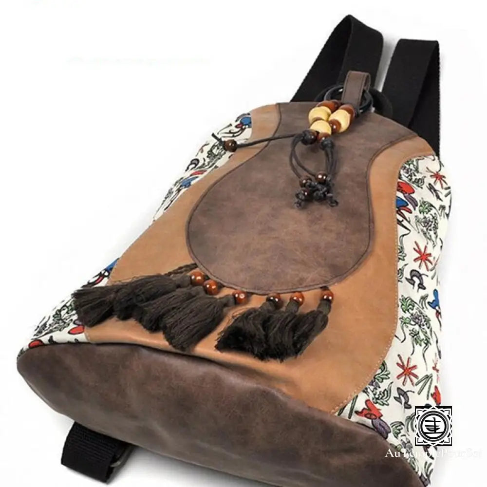 ’Harmonie Du Tibet’ Sac À Dos En Cuir Et Motifs Floraux Sac