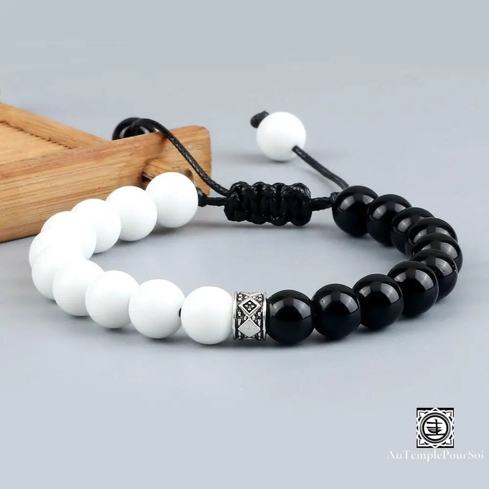 ’Harmonie Naturelle’ Bracelet D’equilibre En Quartz Neige Et Pierres Naturelles Onyx Lisse /