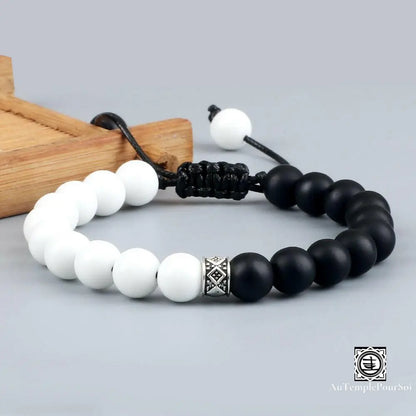 ’Harmonie Naturelle’ Bracelet D’equilibre En Quartz Neige Et Pierres Naturelles Onyx Matte /