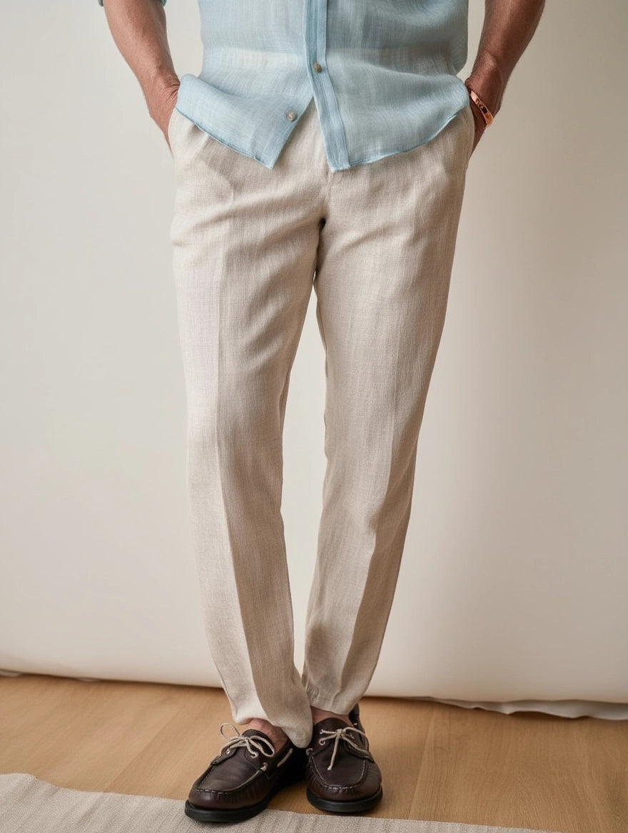 "Esperance" Pantalon en Lin Beige