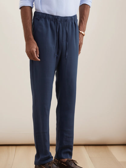 "Essence Marine" Pantalon en Lin Bleu