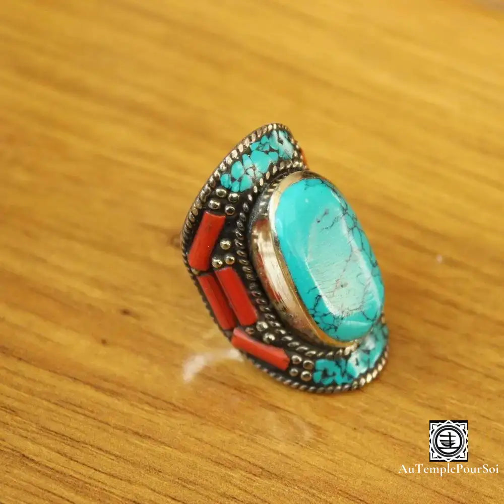 ’Horizon De Turquoise’ - Anneau Pouvoir En Jaspe Rouge Bague - Tibet