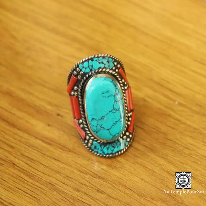 ’Horizon De Turquoise’ - Anneau Pouvoir En Jaspe Rouge Bague - Tibet