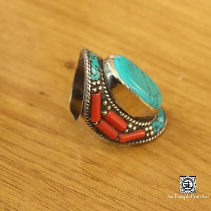 ’Horizon De Turquoise’ - Anneau Pouvoir En Jaspe Rouge Bague - Tibet