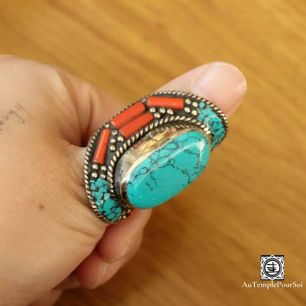 ’Horizon De Turquoise’ - Anneau Pouvoir En Jaspe Rouge Bague - Tibet