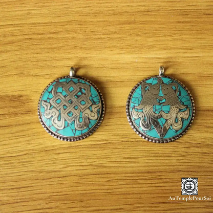 ’Infini Sacré’ - Pendentif Nœud Éternel En Turquoise Pendentif - Tibet