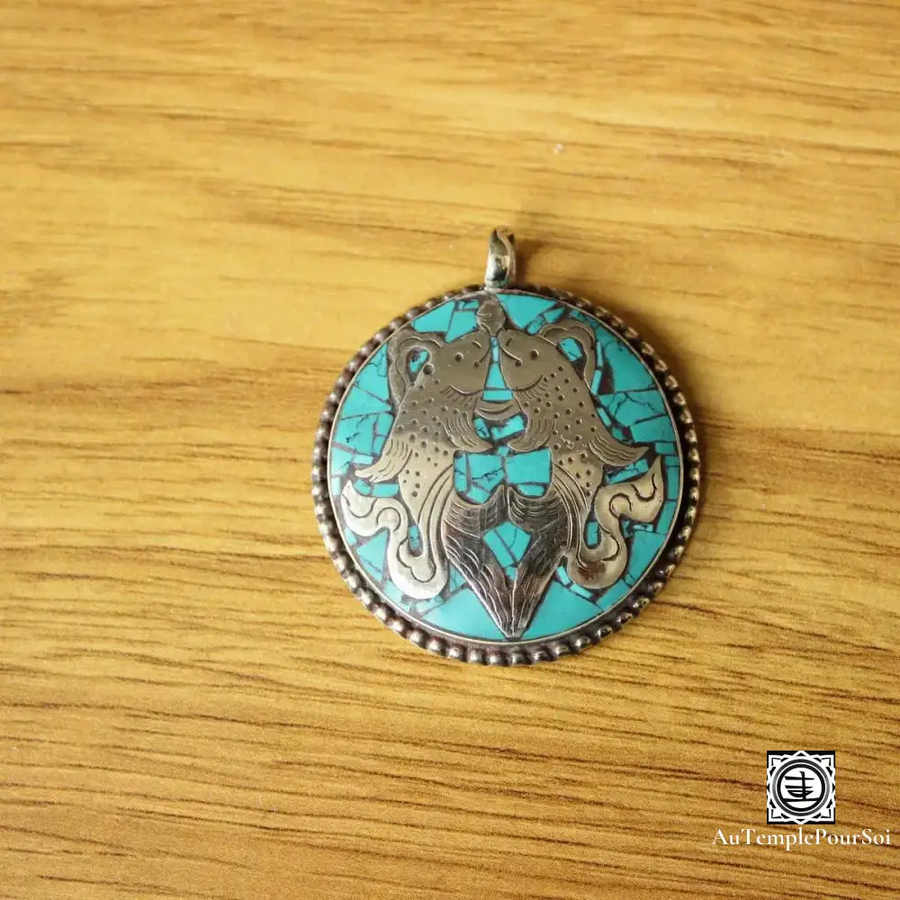 ’Infini Sacré’ - Pendentif Nœud Éternel En Turquoise Pendentif - Tibet