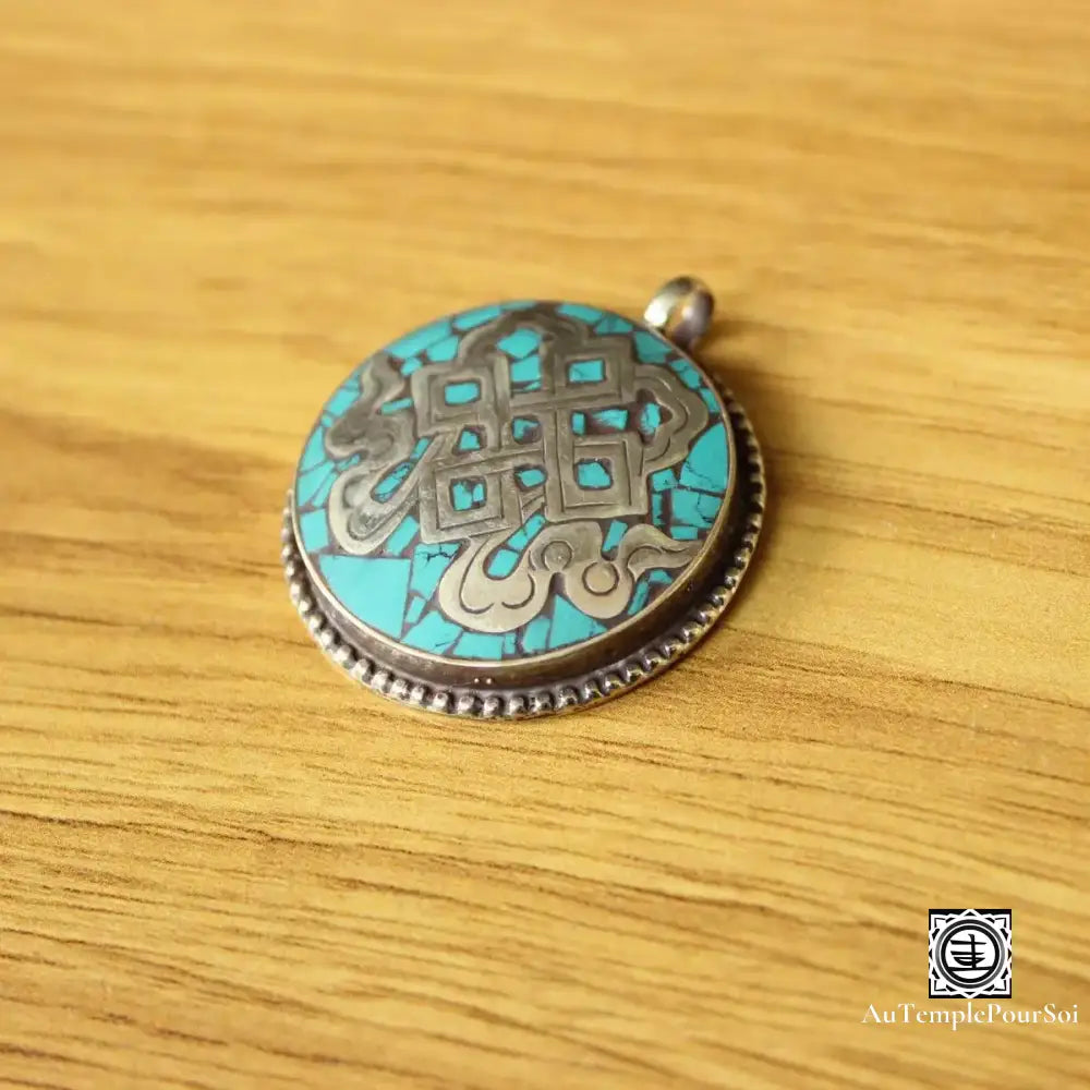 ’Infini Sacré’ - Pendentif Nœud Éternel En Turquoise Pendentif - Tibet