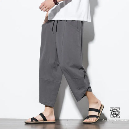 ’Jiajing’ Pantalon En Lin Et Coton M - (50-60Kg) / Gris Sombre Offerte Bas-Homme