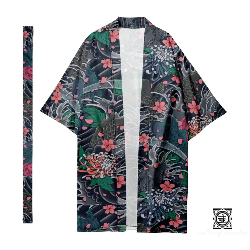 Kimono ’Jardin Nocturne’ – Élégance Florale Dans Un Voile De Mystère