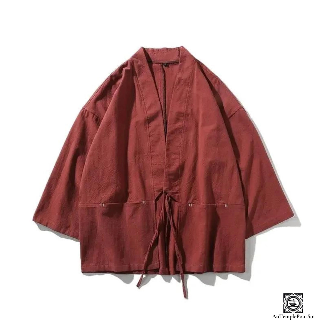 kimono-rouge-unisexe-coton-lin-coupe-traditionnelle