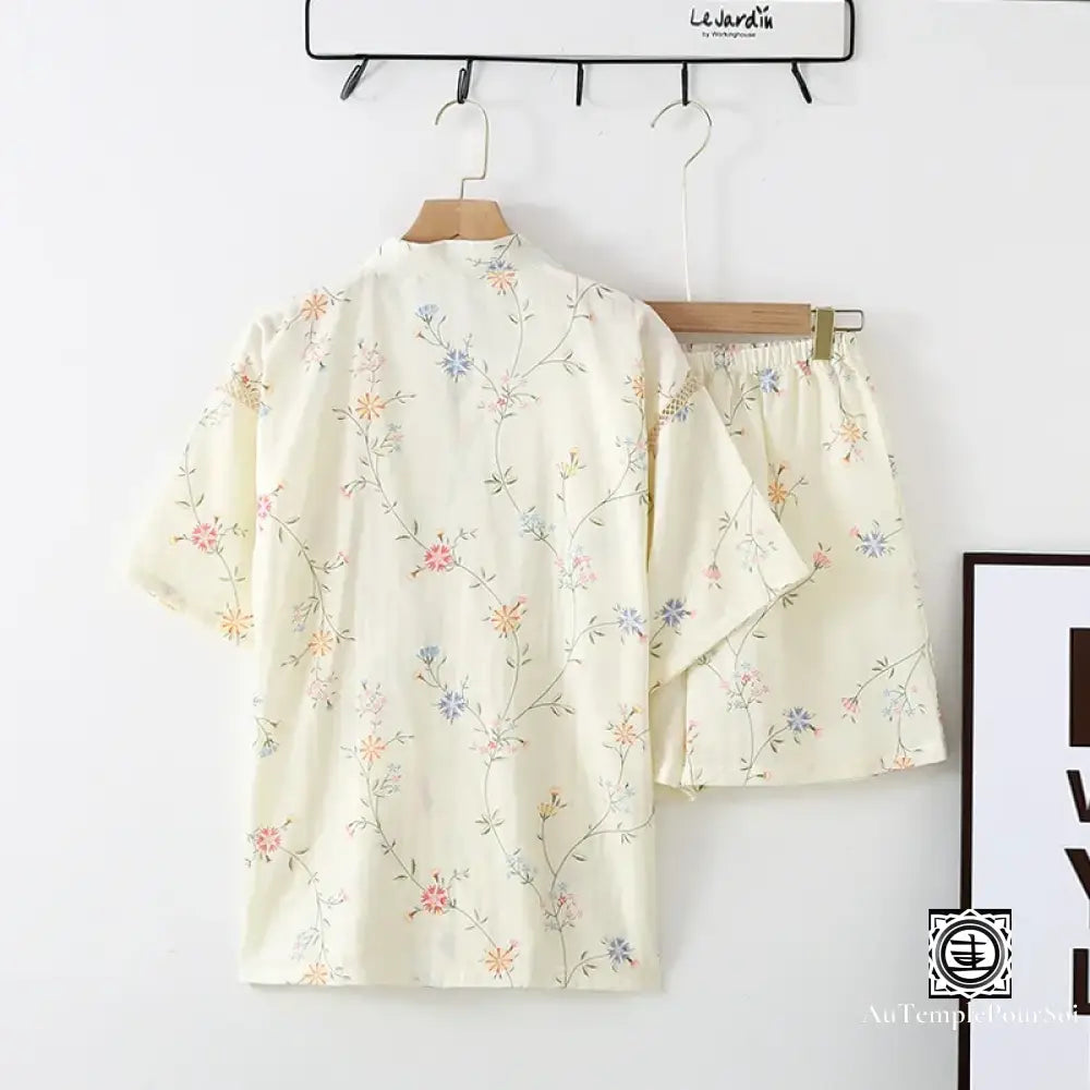 ’Kozou’ Pyjama Kimono Floral En Coton - Légèreté Et Fraîcheur Pour Les Nuits D’été