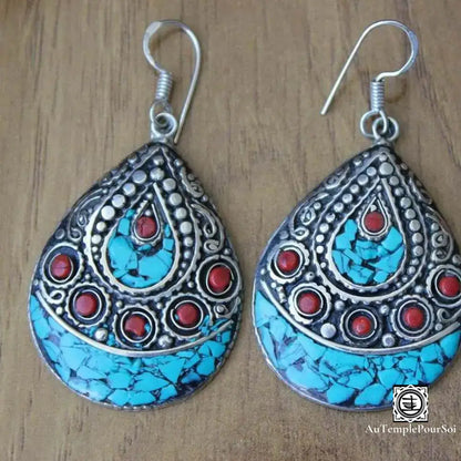 ’Larmes De Shambhala’ - Boucles D’oreilles En Turquoise Et Argent Boucle - Oreille - Tibetain