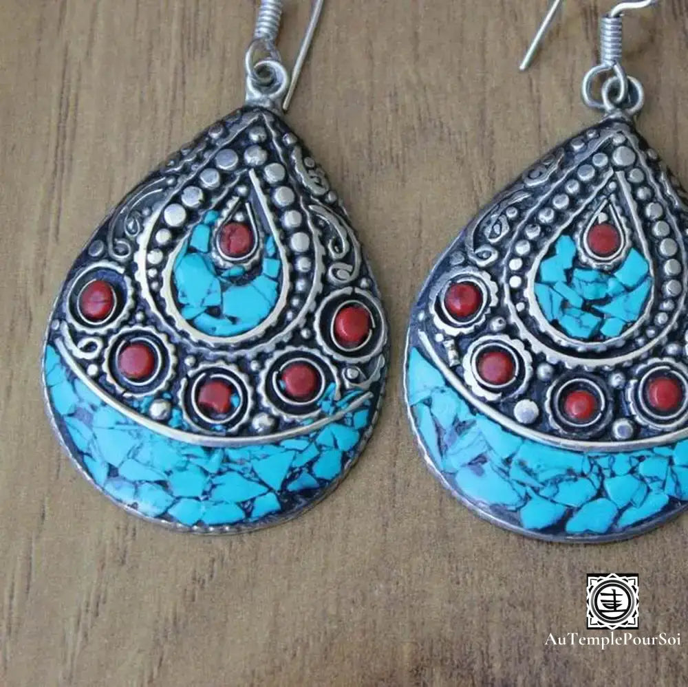 ’Larmes De Shambhala’ - Boucles D’oreilles En Turquoise Et Argent Boucle - Oreille - Tibetain