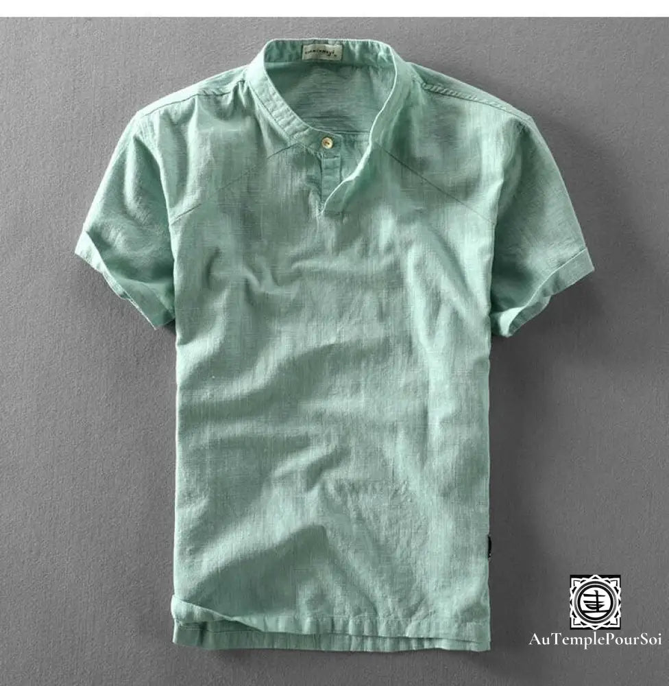 Chemise En Lin Pour Hommes Manches Courtes Boutonnée Coupe Régulière Chemise Décontractée D'Été Plage