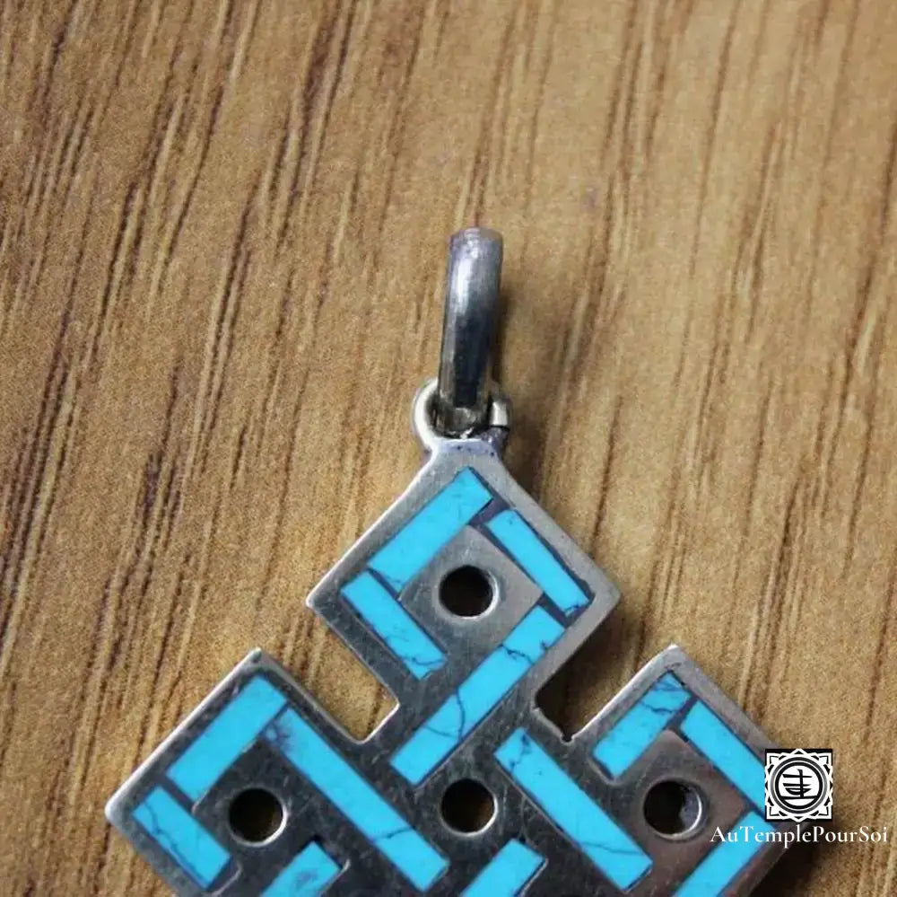 ’Lien Éternel’ - Pendentif Nœud Infini Tibétain En Turquoise Et Laiton Pendentif - Tibet