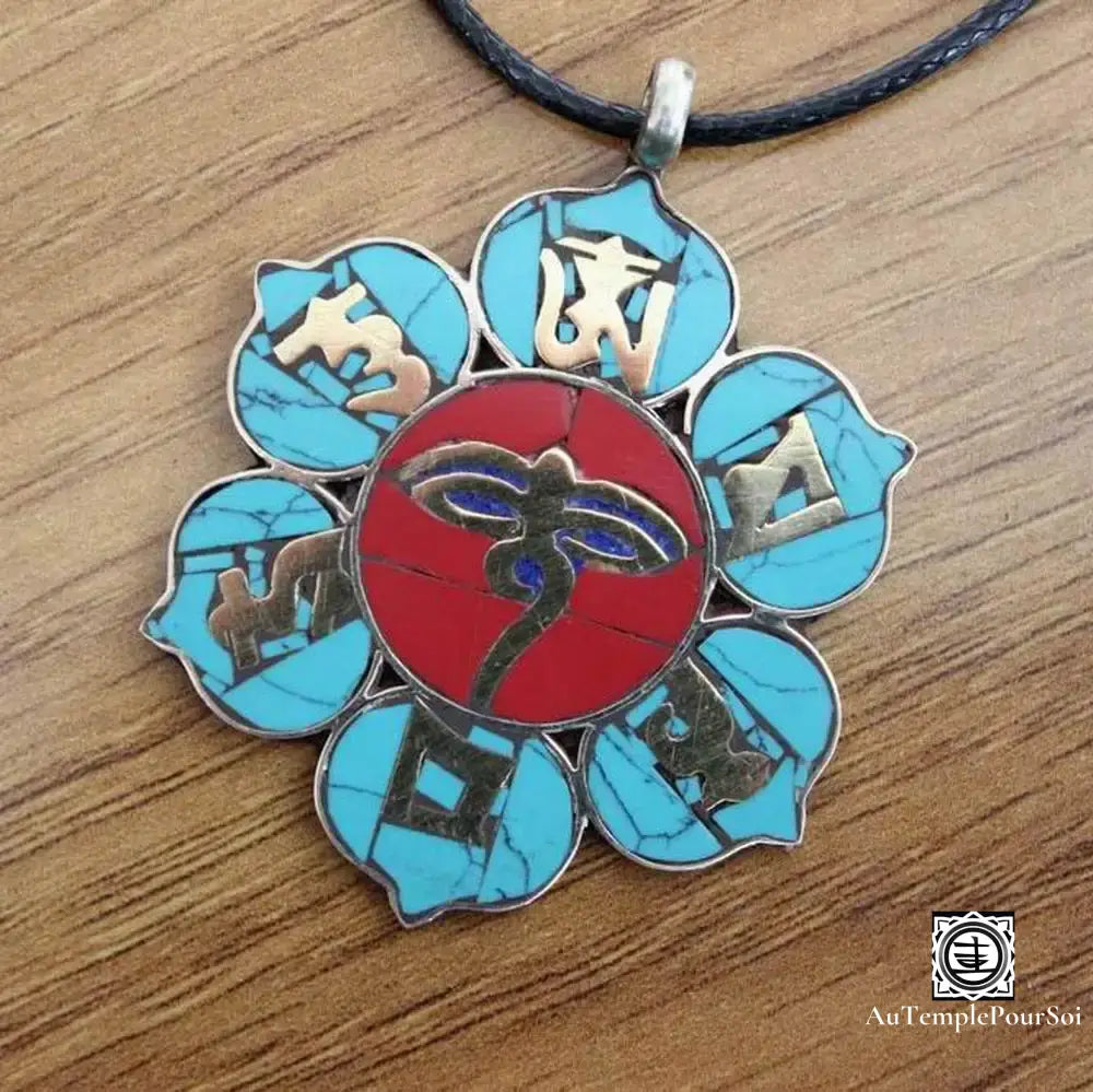 ’Lotus Divin’ - Pendentif Tibétain Avec Œil De Bouddha Et Mantras Pendentif - Tibet