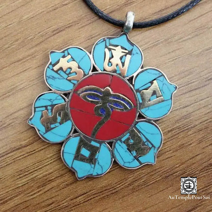 ’Lotus Divin’ - Pendentif Tibétain Avec Œil De Bouddha Et Mantras Pendentif - Tibet