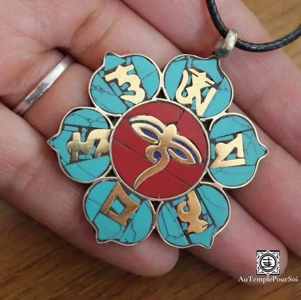 ’Lotus Divin’ - Pendentif Tibétain Avec Œil De Bouddha Et Mantras Pendentif - Tibet