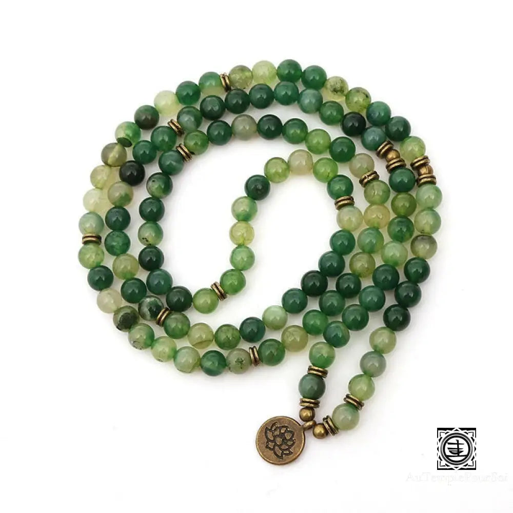 Mala ’Sagesse Ancienne’ 108 Perles En Pierres D’onyx Vert