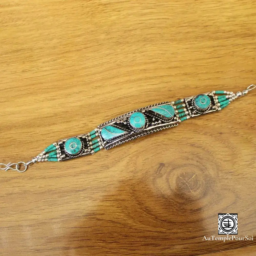 Manchette ’Reflets De Tashilhunpo’ En Cuivre Et Turquoise Bracelet - Tibetain - Premium