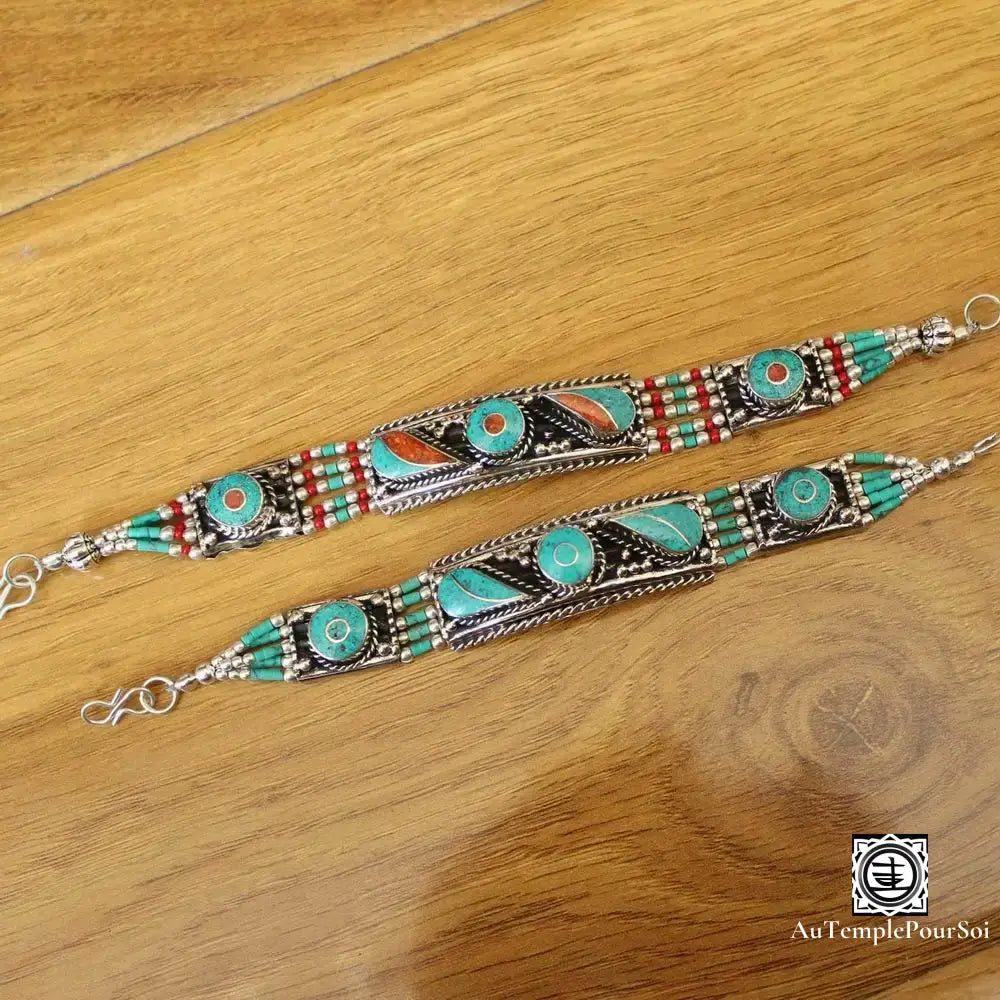 Manchette ’Reflets De Tashilhunpo’ En Cuivre Et Turquoise Bracelet - Tibetain - Premium