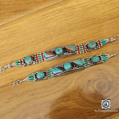 Manchette ’Reflets De Tashilhunpo’ En Cuivre Et Turquoise Bracelet - Tibetain - Premium