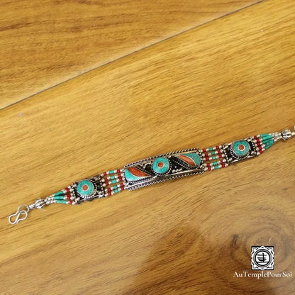 Manchette ’Reflets De Tashilhunpo’ En Cuivre Et Turquoise Bracelet - Tibetain - Premium