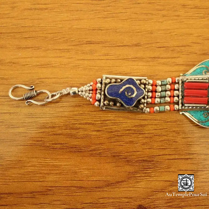 Manchette ’Symphonie De Samye’ En Cuivre Turquoise Lapis Et Corail Bracelet - Tibetain - Premium