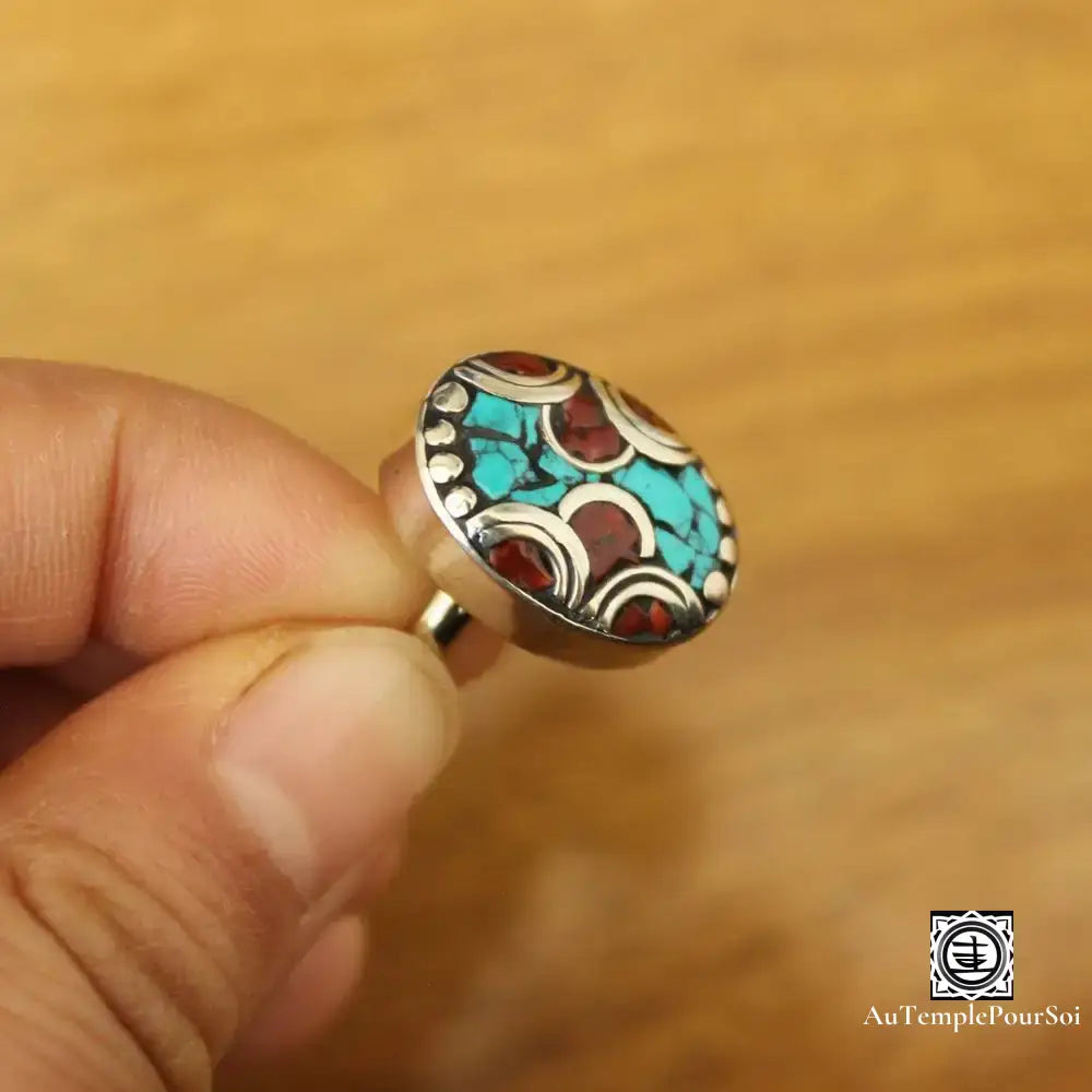 ’Mandala De Sérénité’ - Bague Cuivre Et Turquoise Bague - Tibet