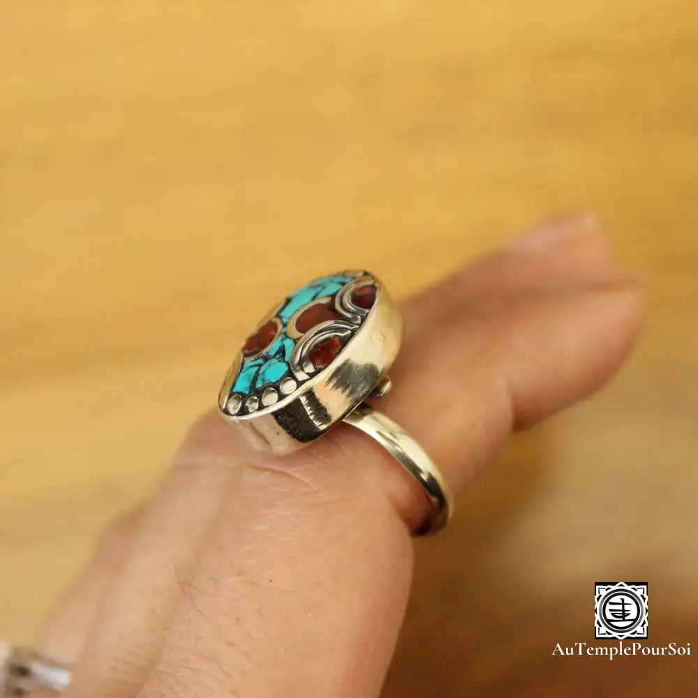 ’Mandala De Sérénité’ - Bague Cuivre Et Turquoise Bague - Tibet