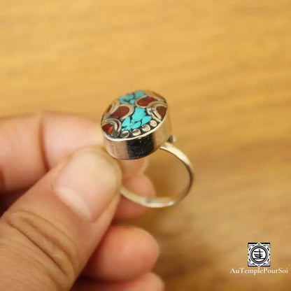 ’Mandala De Sérénité’ - Bague Cuivre Et Turquoise Bague - Tibet