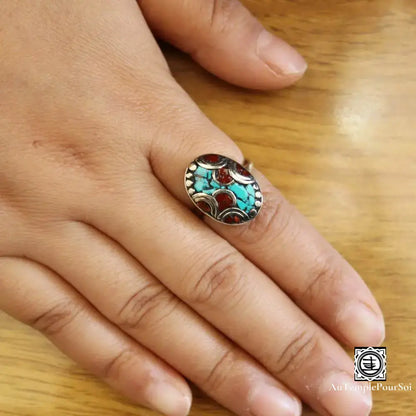 ’Mandala De Sérénité’ - Bague Cuivre Et Turquoise Bague - Tibet