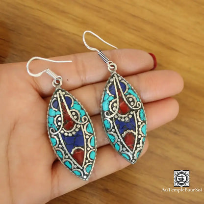 ’Mandala Des Cieux’ - Boucles D’oreilles En Argent Turquoise Et Lapis Lazuli Boucle - Oreille