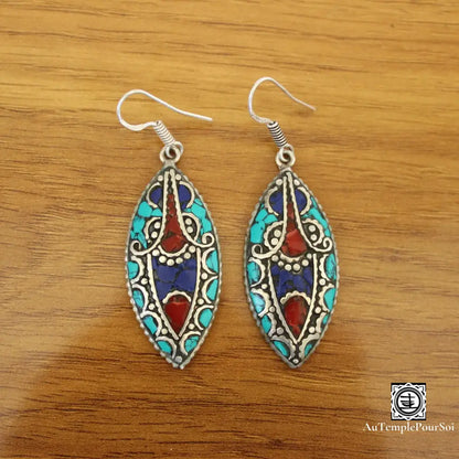 ’Mandala Des Cieux’ - Boucles D’oreilles En Argent Turquoise Et Lapis Lazuli Boucle - Oreille