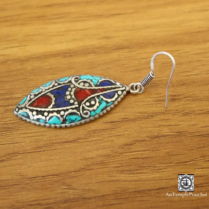 ’Mandala Des Cieux’ - Boucles D’oreilles En Argent Turquoise Et Lapis Lazuli Boucle - Oreille