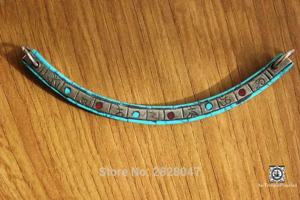 ’Mantra Céleste’ - Amulette Tibétaine En Laiton Et Turquoise Pendentif - Tibet