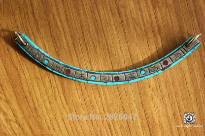 ’Mantra Céleste’ - Amulette Tibétaine En Laiton Et Turquoise Pendentif - Tibet