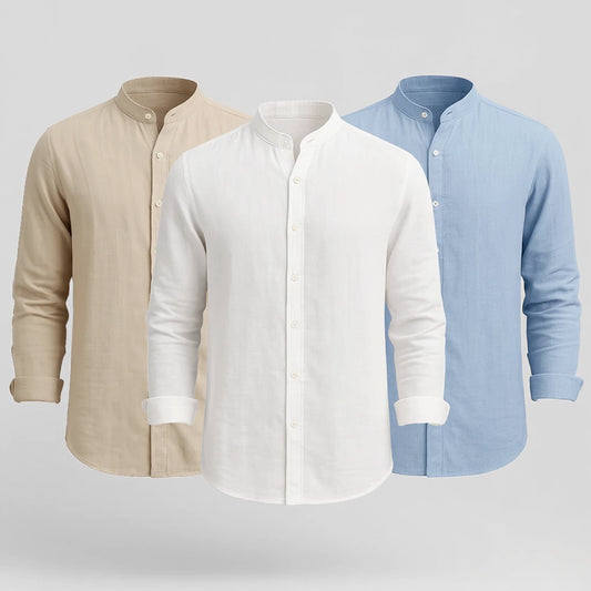 Pack 3 Chemises en Lin Col Mao "L’Essentiel Lin"