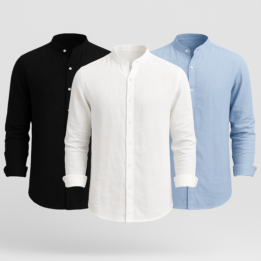 Pack de 3 Chemises en Lin Col Mao - "Légèreté & Élégance"