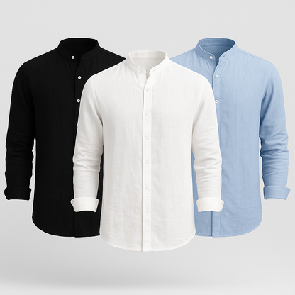Pack de 3 Chemises en Lin Col Mao - "Légèreté & Élégance"