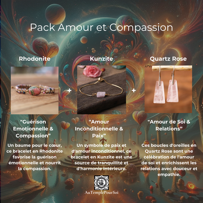 Pack Amour et Compassion : Rhodonite, Kunzite, Quartz Rose